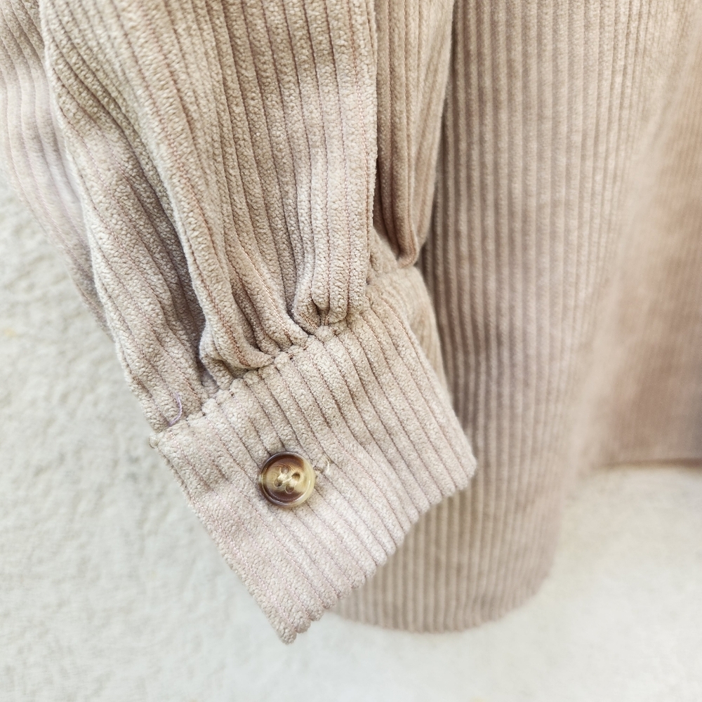 NASTY GAL Women's Shacket Size 8 Beige Corduroy Long Sleeve Oversized Jacket Top - Picture 7 of 12
